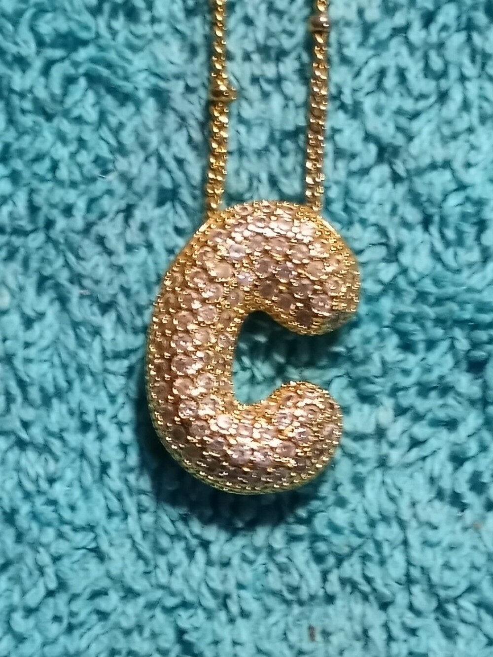 Gold Letter 'C' Pavé Pendant Necklace - Women Jewelry - Heart Cut Outs On Back